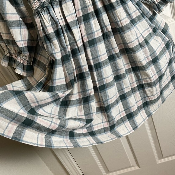 Madewell Lucie Elbow-Sleeve Smocked Mini Dress in Lebaum Plaid Size Medium - Picture 6 of 10